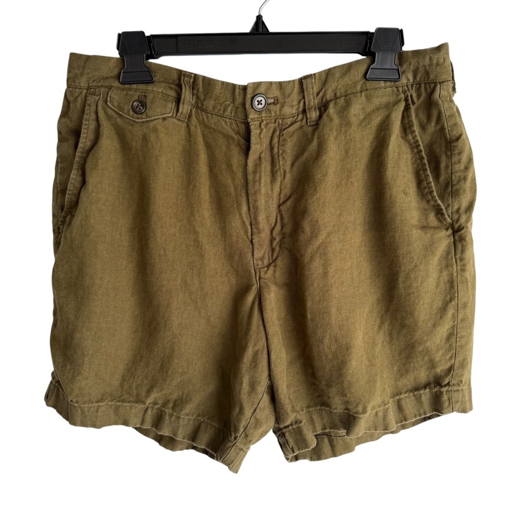 J.CREW Deep Aged Olive 7" Linen Mens Summer Shorts, 33
